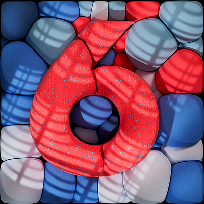 6 for 35Daysoftype 36daysoftype 3d 3dtype balloon blue c4d cgi cinema4d cloth design numbers red render simulation 3d six