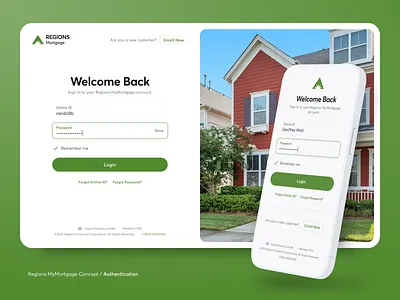 Regions MyMortgage Authentication authentication bank bank app desktop app finance finance app green interface loans login product product design sign in software ui uiux ux web web app web design