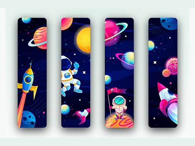Bookmarks with space themes bookmark cartoon galaxy illustration kids moon planet sky space star template