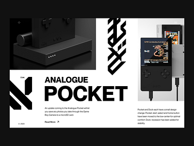 Analogue Pocket Website Exploration black clean concept dark ecommerce editorial gadget homepage luxury minimal online shop shopify technology trending typography ui uiux ux webdesign website