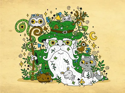 Forest wizard acid cartoon character cute fairy folk forest illustration kawaii lsd magic magical nature poster psychedelic tale trippy witch witchery wizard