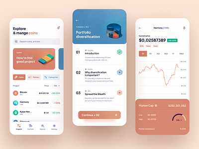 Crypto market mobile app - manage your coins app app design banking app blockchain coin crypto crypto market crypto wallet cryptocurrency figma mobile app money token trading app ui uidesign ux uxdesign web3