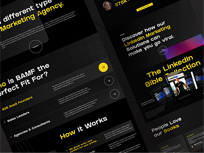 LinkedIn Influential Service brutalist components dark theme dashboard dribbble figma futuristic design ios and android landing page linkedin medical and education minimalist mobile app modern sales and marketing services agency ui ux webapp design website design yellow