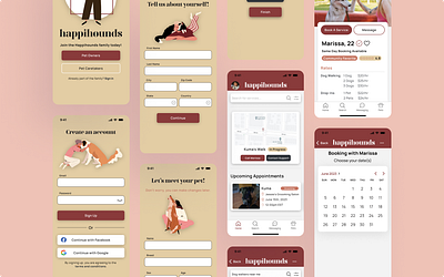 Happihounds - Dog Walking App app branding case study design design challenge dog walking graphic design prototyping ui ux
