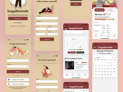 Happihounds - Dog Walking App app branding case study design design challenge dog walking graphic design prototyping ui ux