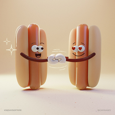 Hot Dogs Holding Hands 36daysoftype 3d animation blender blender3d character design illustration logo ui
