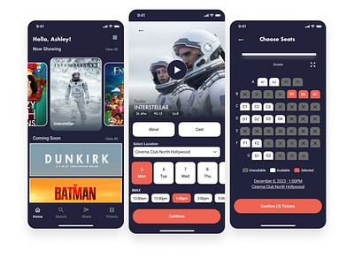 Cinema Club - Movie Theater App app design figma film miro mobile movietheater typography ui ux