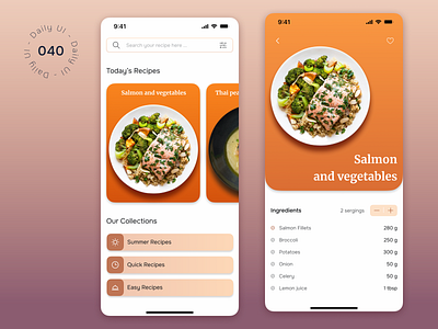 Daily UI Challenge - Day 40: Recipe app cook daily ui daily ui 40 dailyui day 40 day40 design mobile app recipe ui ux