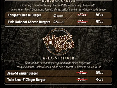 Creative Menu Design - HomeBites Burgers a4 designs burger menu cafe menu design homebites offers design