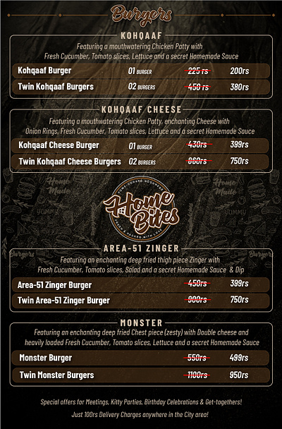 Creative Menu Design - HomeBites Burgers a4 designs burger menu cafe menu design homebites offers design