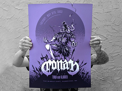 Conan Gig Poster barbarian doom illustration medieval monster moon screenprint spear sword weapons wendigo werewolf