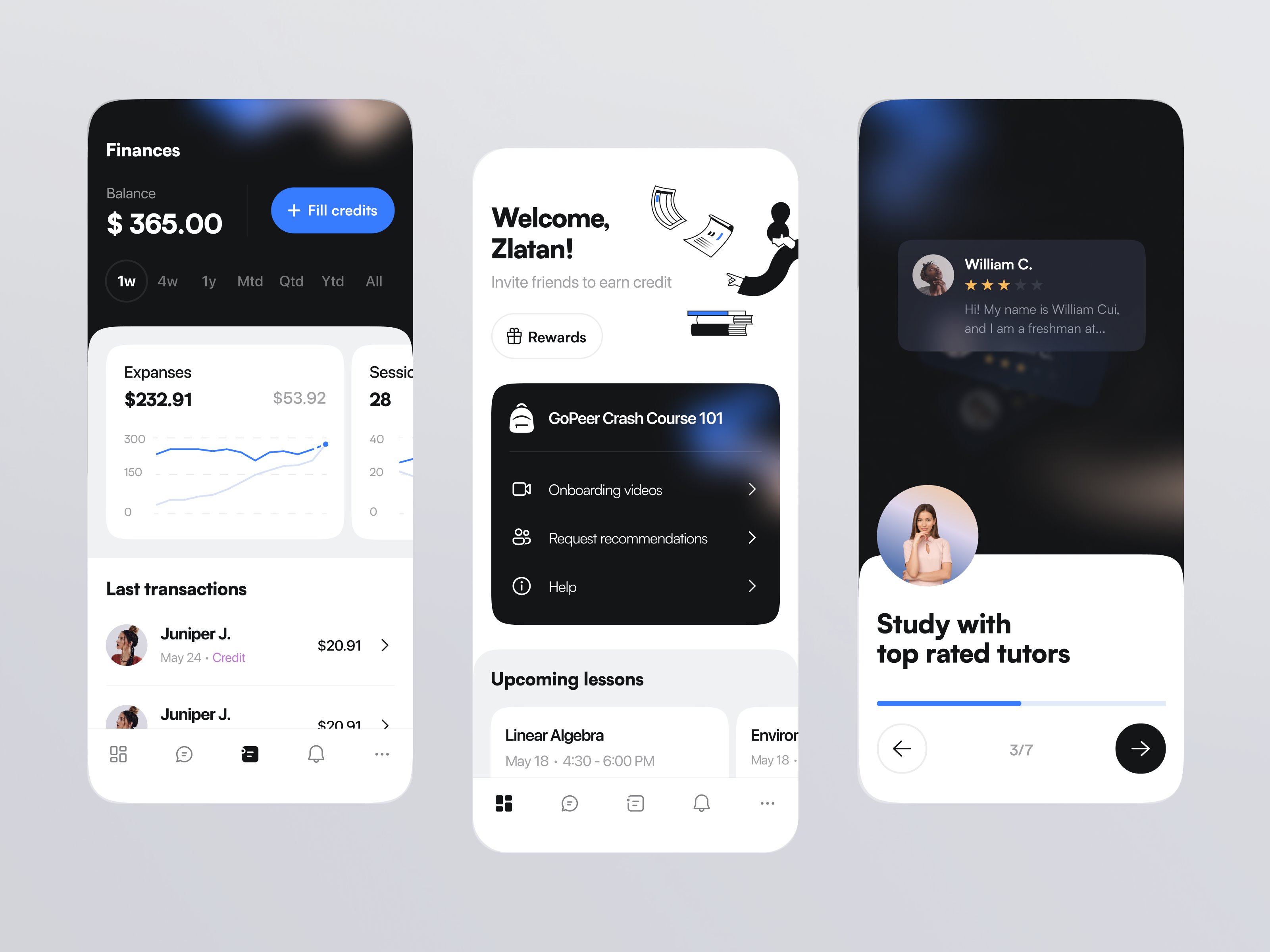 GoPeer app crashcourse dashboard design finances gopeer mamulashvili mobile onboarding transactions ui userinterface