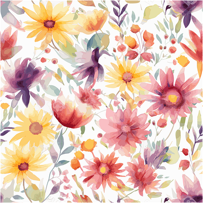 Seamless Watercolor Summer Flowers design graphic design print seamless design watercolor