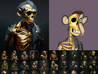 Recreating My NFT with Midjourney 3d ai artificial intelligence automation avatar fast gold illustration iterate iteration iterative journey midjourney monkey nft painting process render skull technology