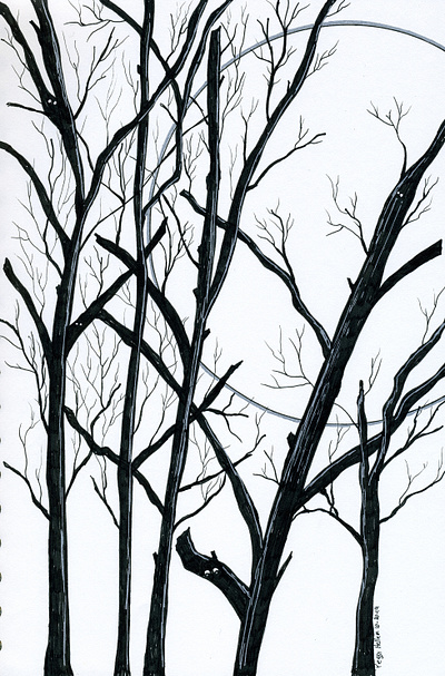 Trees & Full Moon black wahite fourwindsgraphics full moon hand drawn illustration ink trees