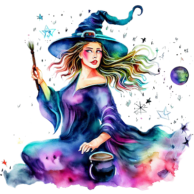 Watercolor Cosmic Witch Vector Illustration witchcraft