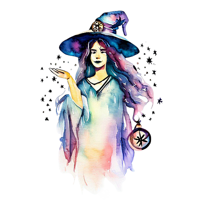 Watercolor Cosmic Witch Vector Illustration witchcraft