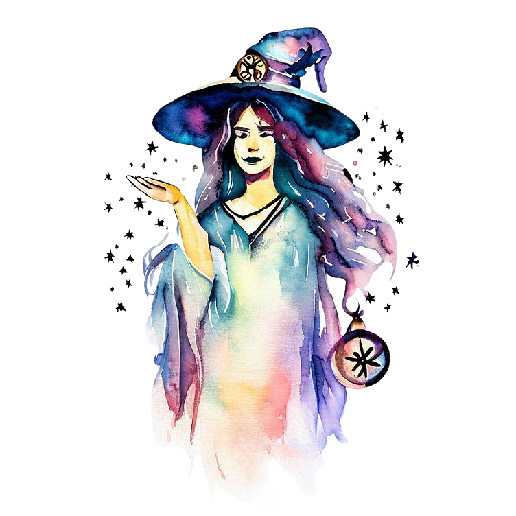 Watercolor Cosmic Witch Vector Illustration by ♥ Khawla Rhaskali ♥ on ...