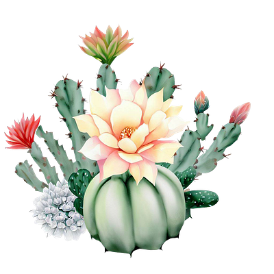 Watercolor hand-drawn illustration of Cactus and succulents. cartoon