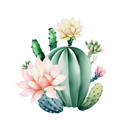 Watercolor hand-drawn illustration of Cactus and succulents. cartoon