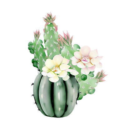 Watercolor hand-drawn illustration of Cactus and succulents. cartoon