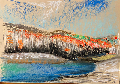 Pantà de Santa Fe blue catalunya chalk illustration lake red orange