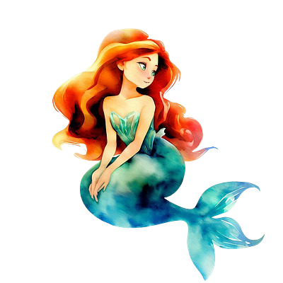 Little Mermaid Character Watercolor illustration, Orange Hair child