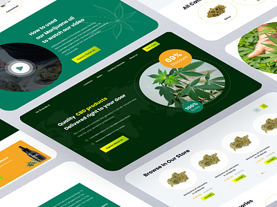 Cannabis E-Commerce Store Landing Page Design Concept v3 cannabis color design e commerce illustration leaf marijuana organic medical minimal natural marihuana packaging cannabis thc cbd ui