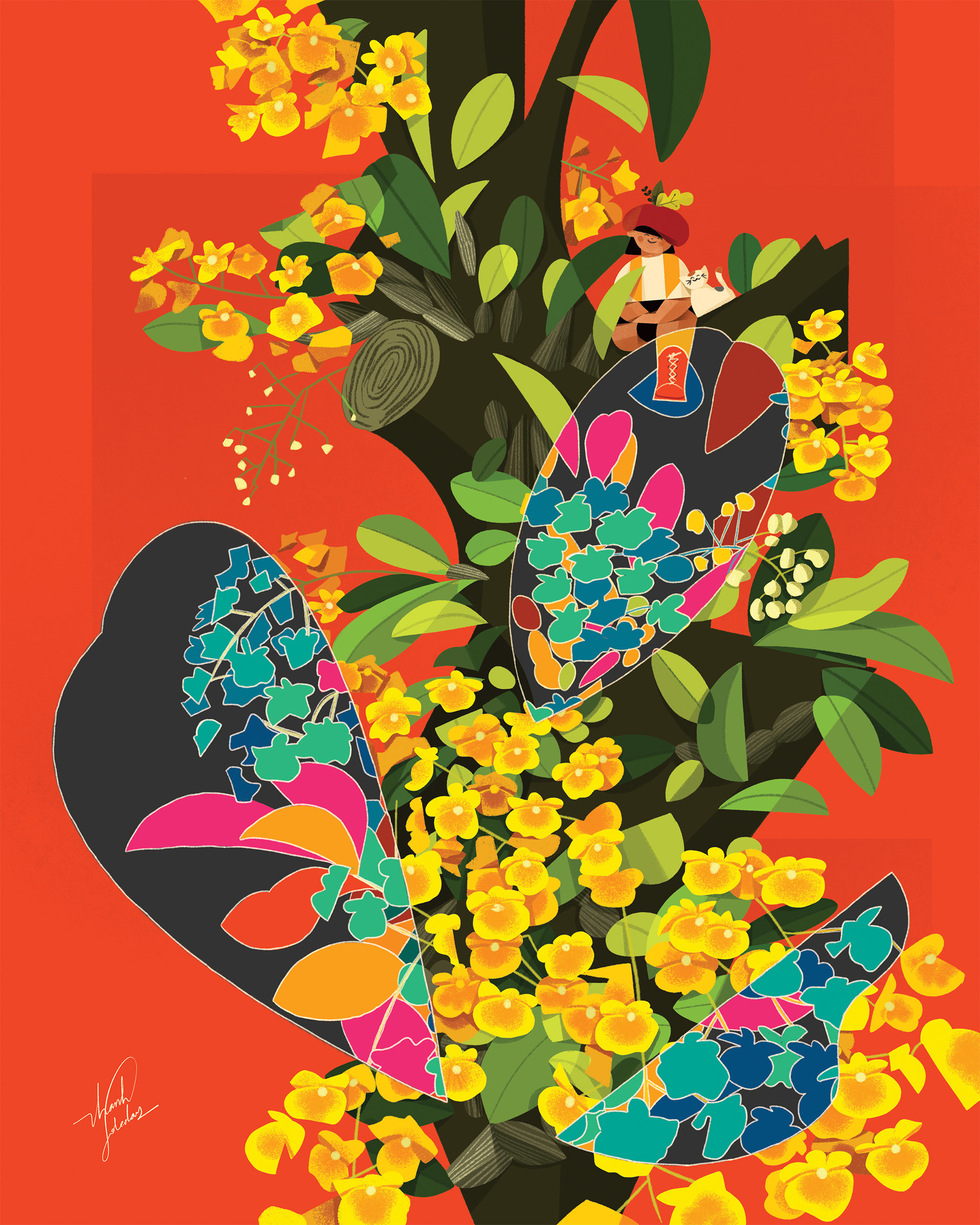 Vảy rồng art art work botanical botanical art cat colorful drawing green ideation illustration illustrator lindleys dendrobium plant plant art thanh soledas