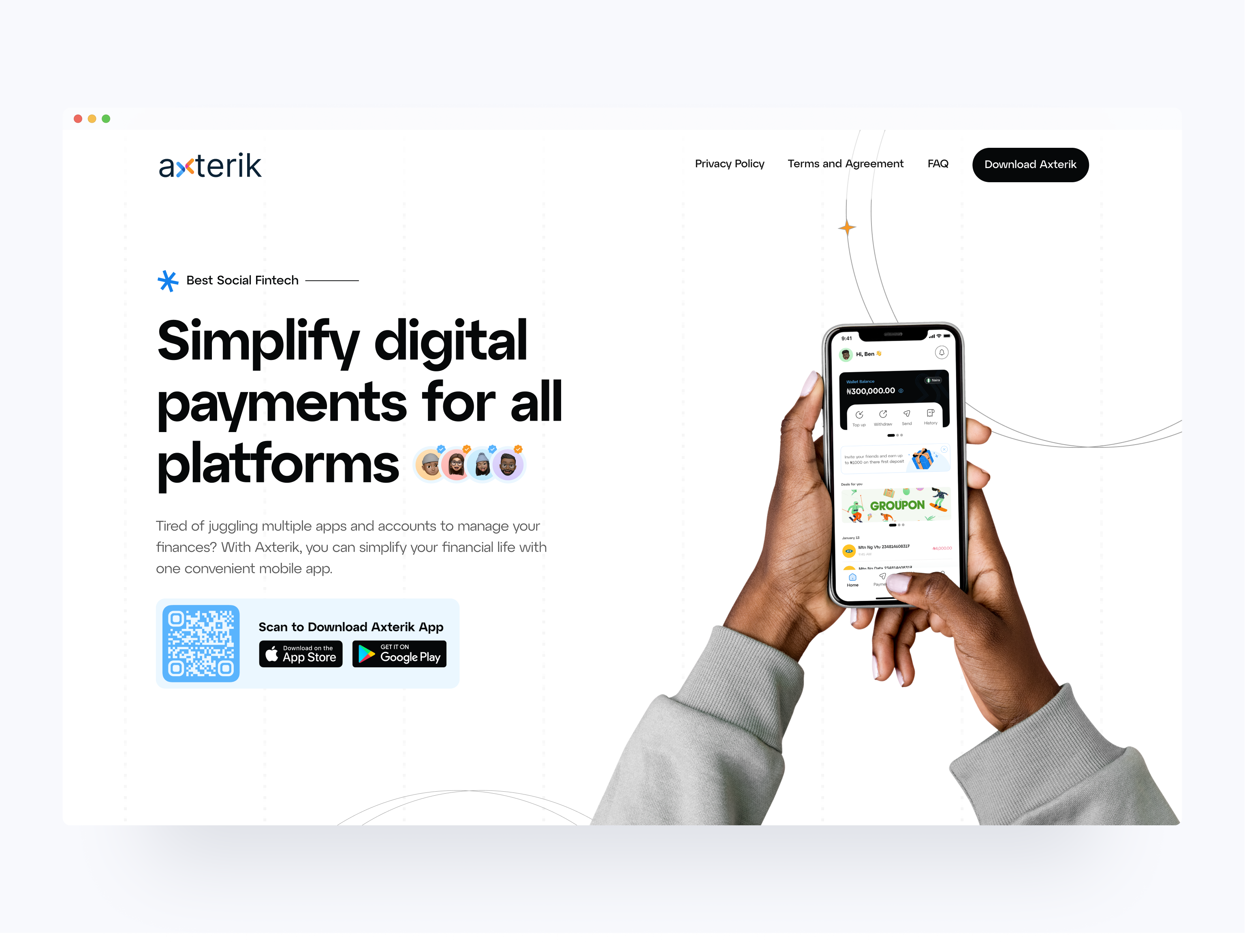 Axterik - Fintech Landing Page branding fintech fintech landing page header hero hero section homepage landing landingpage uiux design web design web header webpage website