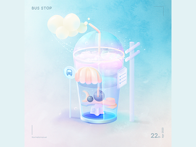 Boba stop bus design illustration milk tea stop