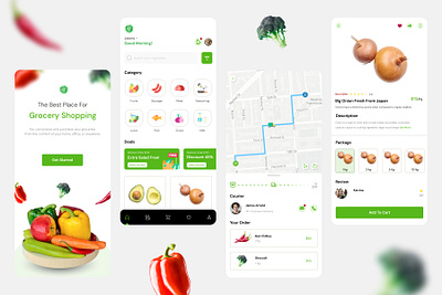 Fresh Food Grocery Shopping App app delivery ecommerce food fresh green grocery health mobile apps nutrition online organic recipe shopping ui ui design ui ux user interface ux design vegetable