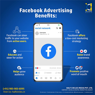 Boost your social media reach through Facebook advertising benefits of facebook ads facebook ads graphic design infographic vector