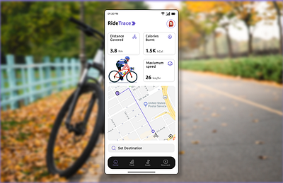 RideTrace bicycle tracking UI superDribbbs mission 5 app bicycle branding design mobile app ui ux