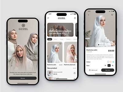 Guzel - Muslim Fashion Store App android app catalouge clean clothing design e commerce fashion fashion muslim hijab market market place mobile muslim app muslim store online store shop shopping style uiux