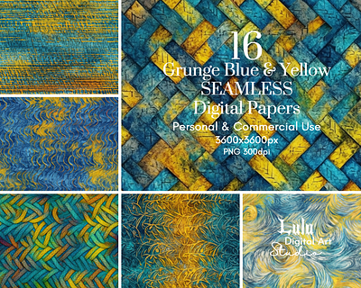 16 Grunge Blue & Yellow Seamless Digital Papers abstract backgrounds