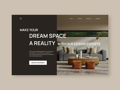 Home screen for interior design studio/ Variant 1 design first screen home page interior interior design landing ui ux variants web design