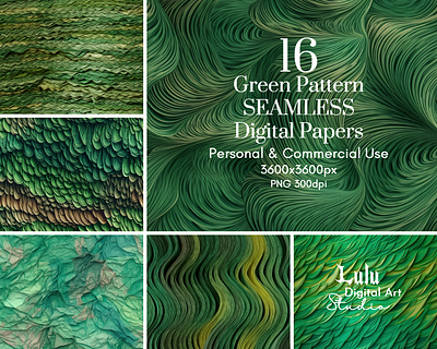 16 Green Pattern Seamless Digital Papers commercial use invitations