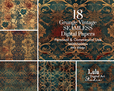18 Grunge Vintage Seamless Digital Papers commercial use vintage design