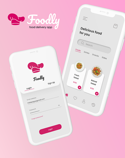 Foodly app design app ui delivery app design figma fiverr food food app design foodly graphic design landing page sleek ui ux