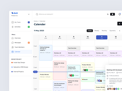 Dash — Calendar activity page dashbaord dashbaord ui design ui uidesign user inteface userexperience userinterface ux