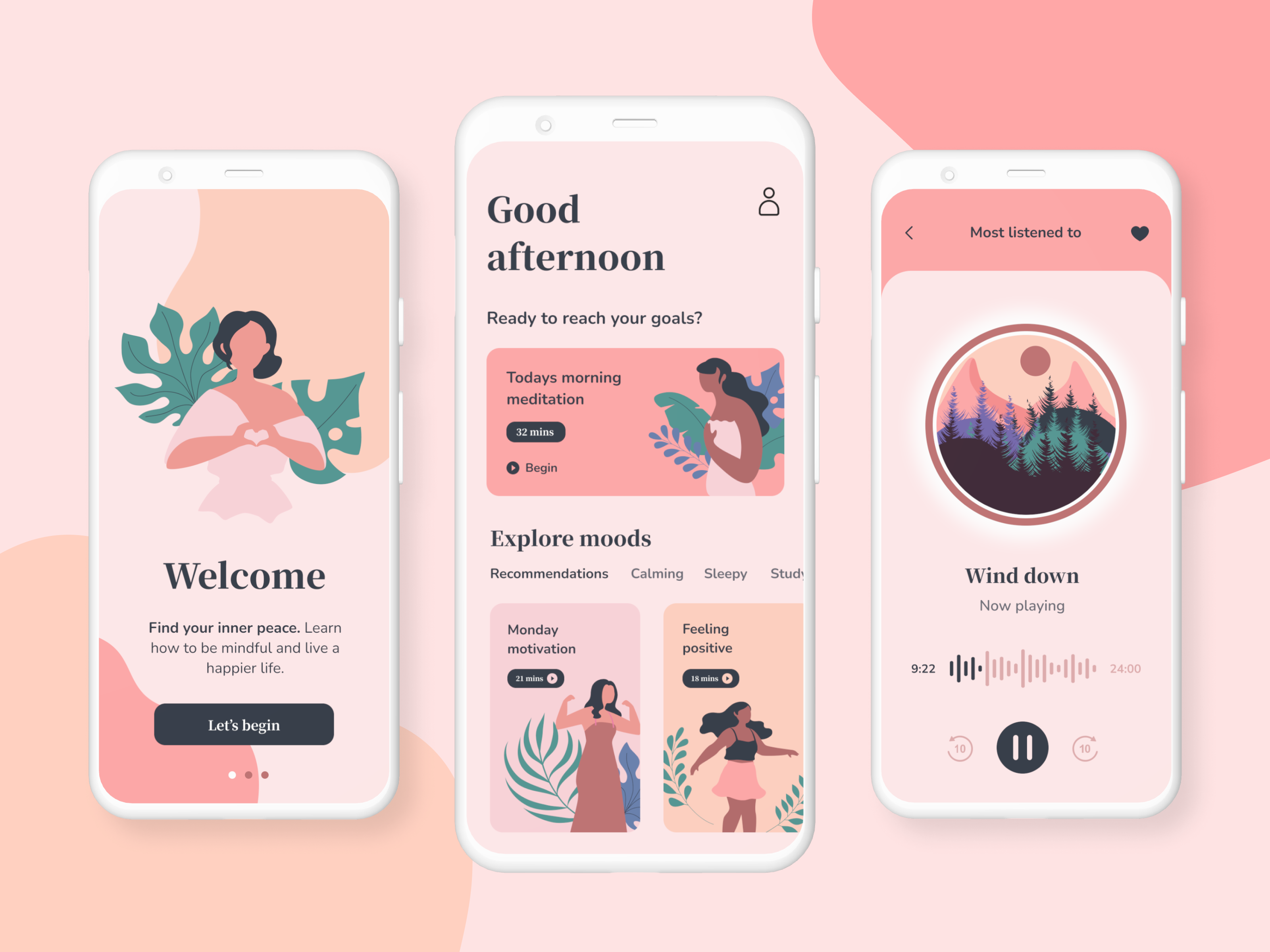 UI/UX Meditation App Exploration app branding design illustration ui user research