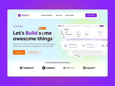 Web builder app header, branding builder colourful design interface landing page saas typography ui ux visual web website