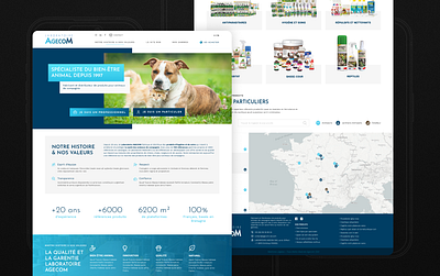 Laboratoire Agecom - Webdesign agroalimentaire animaux blue blue gradient cat chat chien design dog flat food laboratoire laboratory pet science ui webdesign