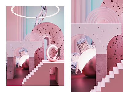 modern 3d composition 3d blender cycles graphic design pink render