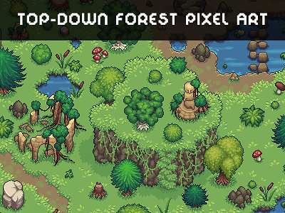 Forest Top-Down Tileset Pixel Art 16x16 2d asset assets fantasy game assets gamedev indie indie game mmorpg pixel pixelart pixelated rpg tileset tilesets tilesheet top dowm top down topdown