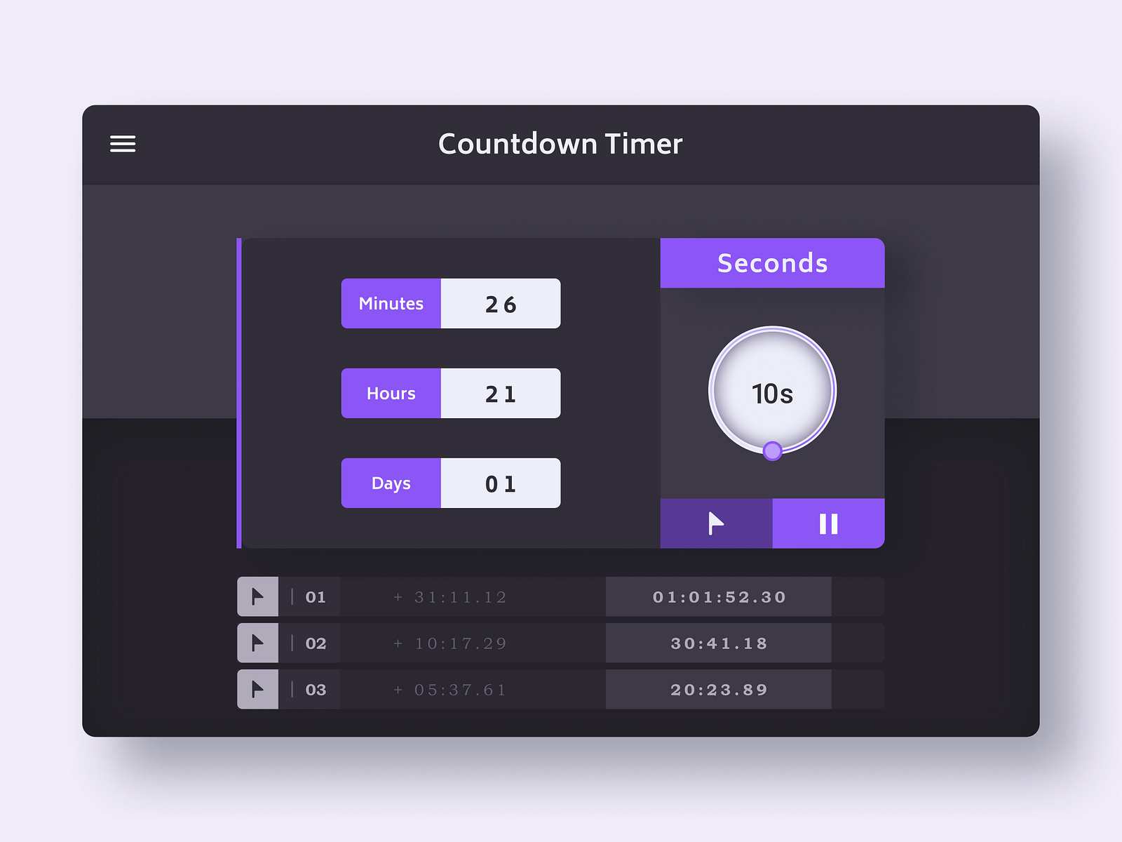 Countdown Timer UI Design in Figma ( Dark Mode ) by Pravin Dawar on