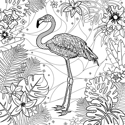 Flamingo Coloring Page coloring contour design illustration line lineart vector