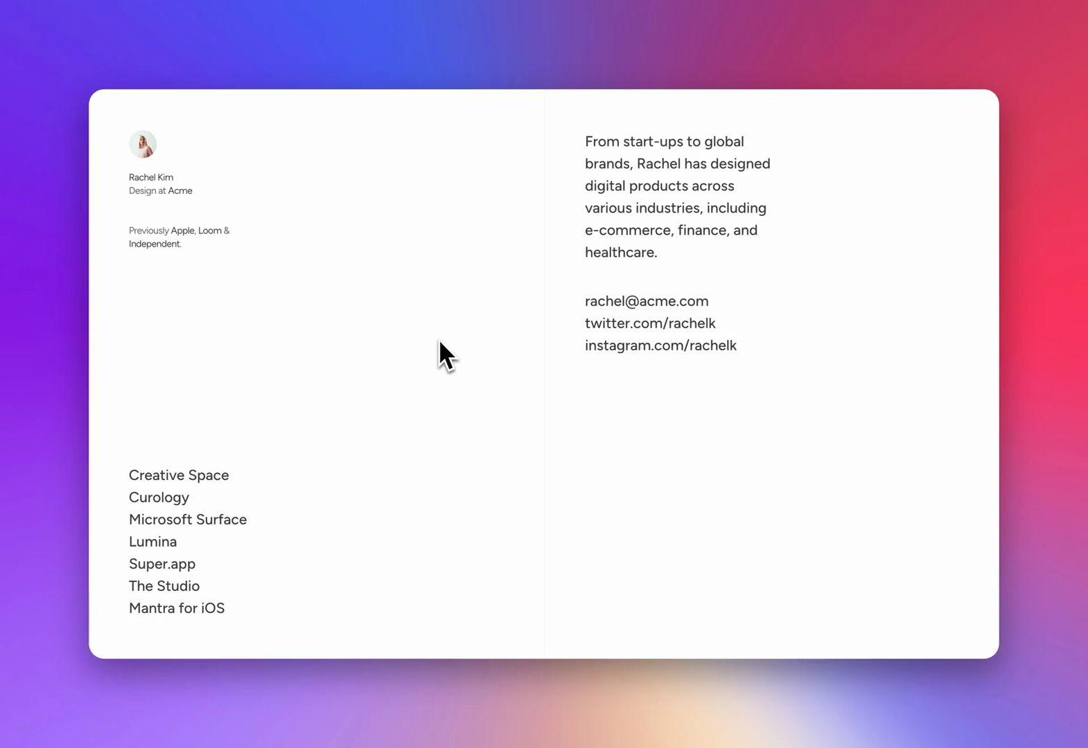 Split Portfolio template for Framer by Jonny Belton on Dribbble