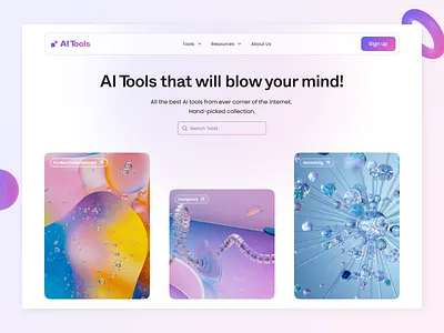 🌈AI Tools Collection Website 🦄 3d abstract ai ai tools animation artificial intelligence desktop design freelance freelancer gradient graphic design illustration logo modern nft pastel colors tech uxdesign web3 webdesign